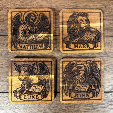 Wooden Evangelist Coaster Set