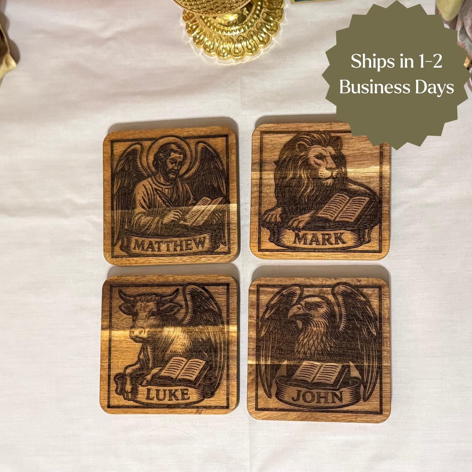 Wooden Evangelist Coaster Set