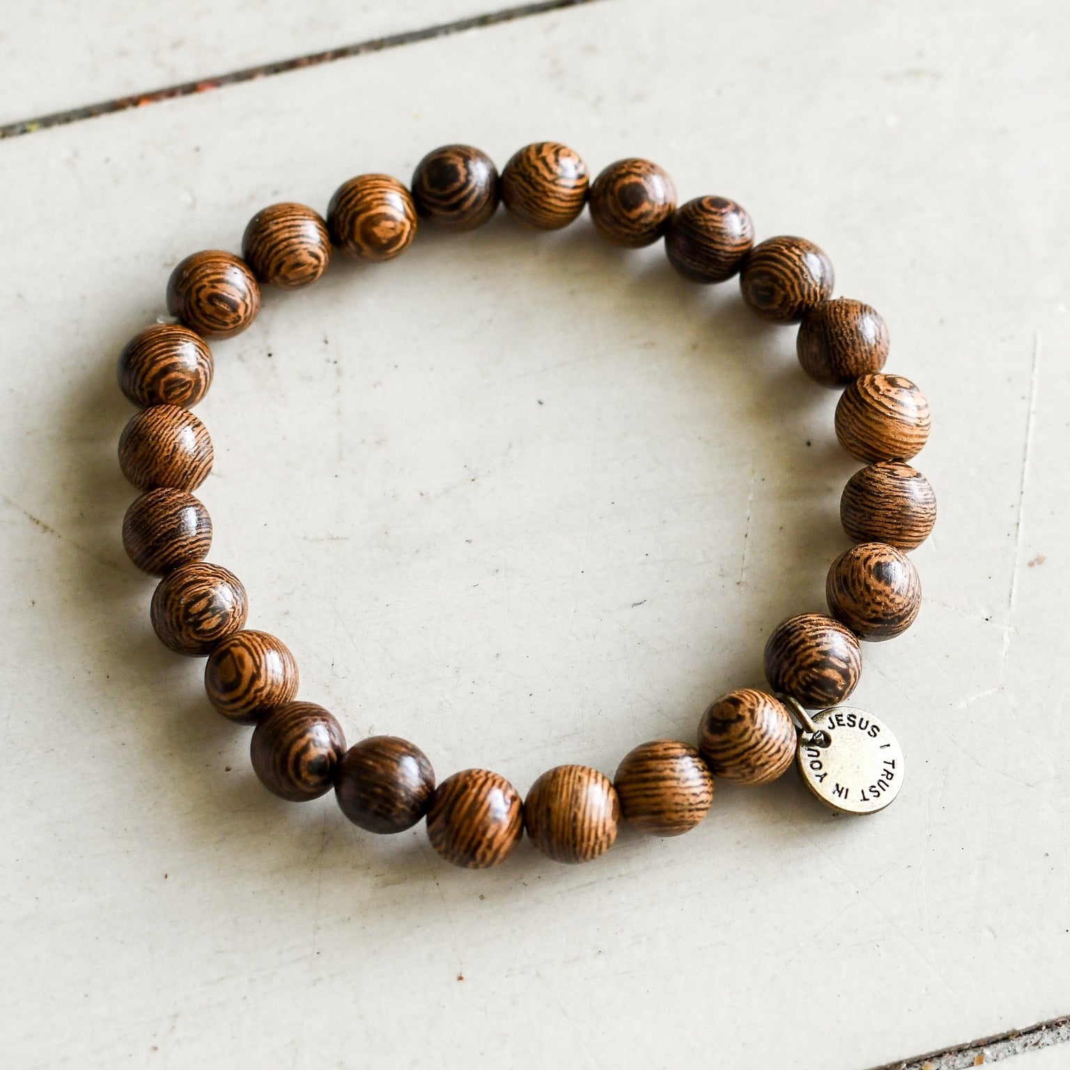 Jesus I Trust in You Wooden Bracelet