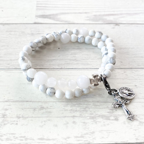 Life | Stretch & Wrap Rosary Bracelet | Medium - The Pearl