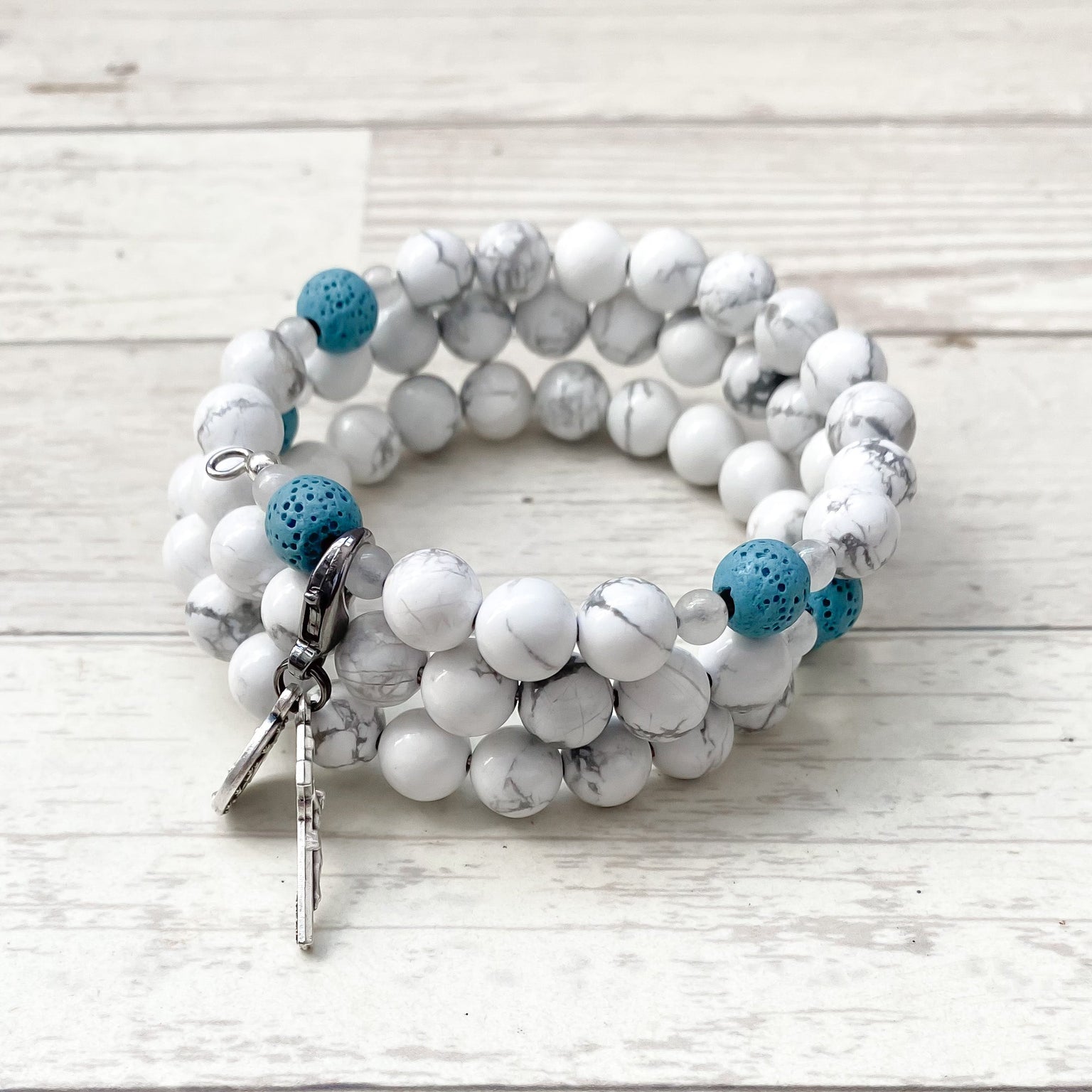 Our Lady of Peace | Memory Wire Rosary Bracelet | Essential Oil Diffuser Beads