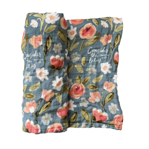 Consider the Lilies - Catholic Baby Muslin Blanket Swaddle