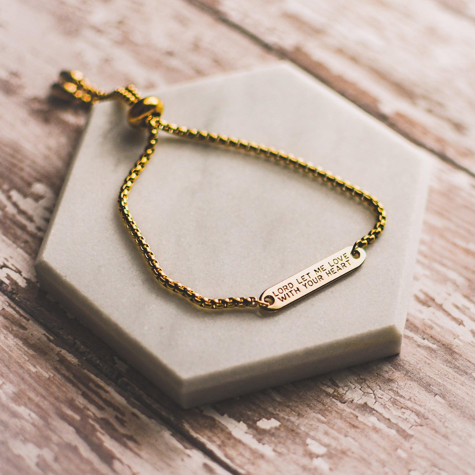 Love with God’s Heart Gold Slider Bracelet