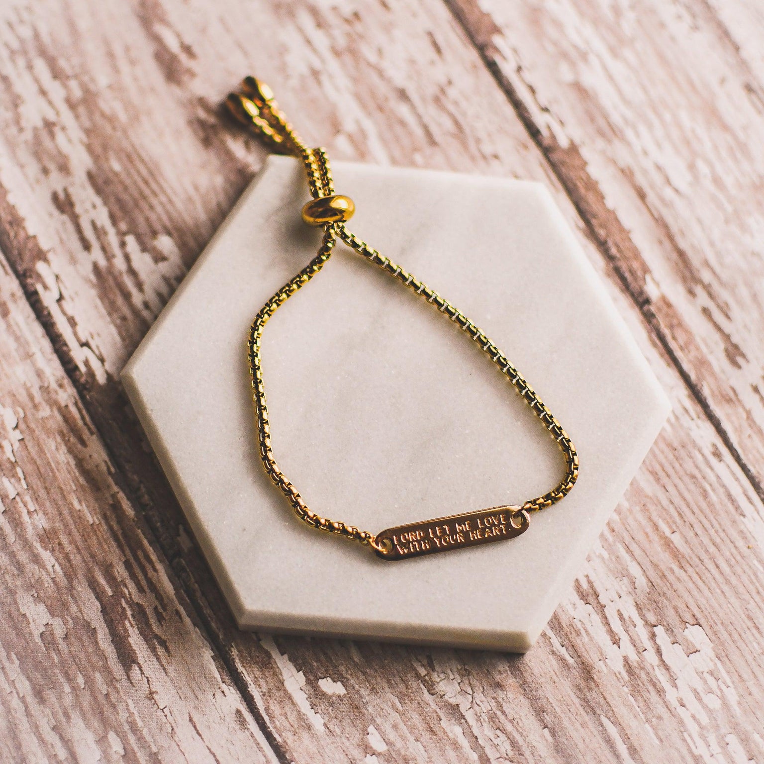 Love with God’s Heart Gold Slider Bracelet