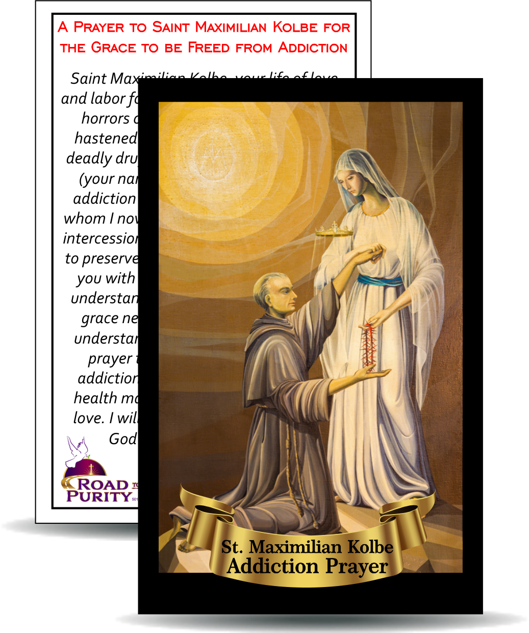 A Prayer to Saint Maximilian Kolbe for the Grace to be Freed from Addiction- Holy Card / 2 1/4"x 3 1/2" (b) (C)