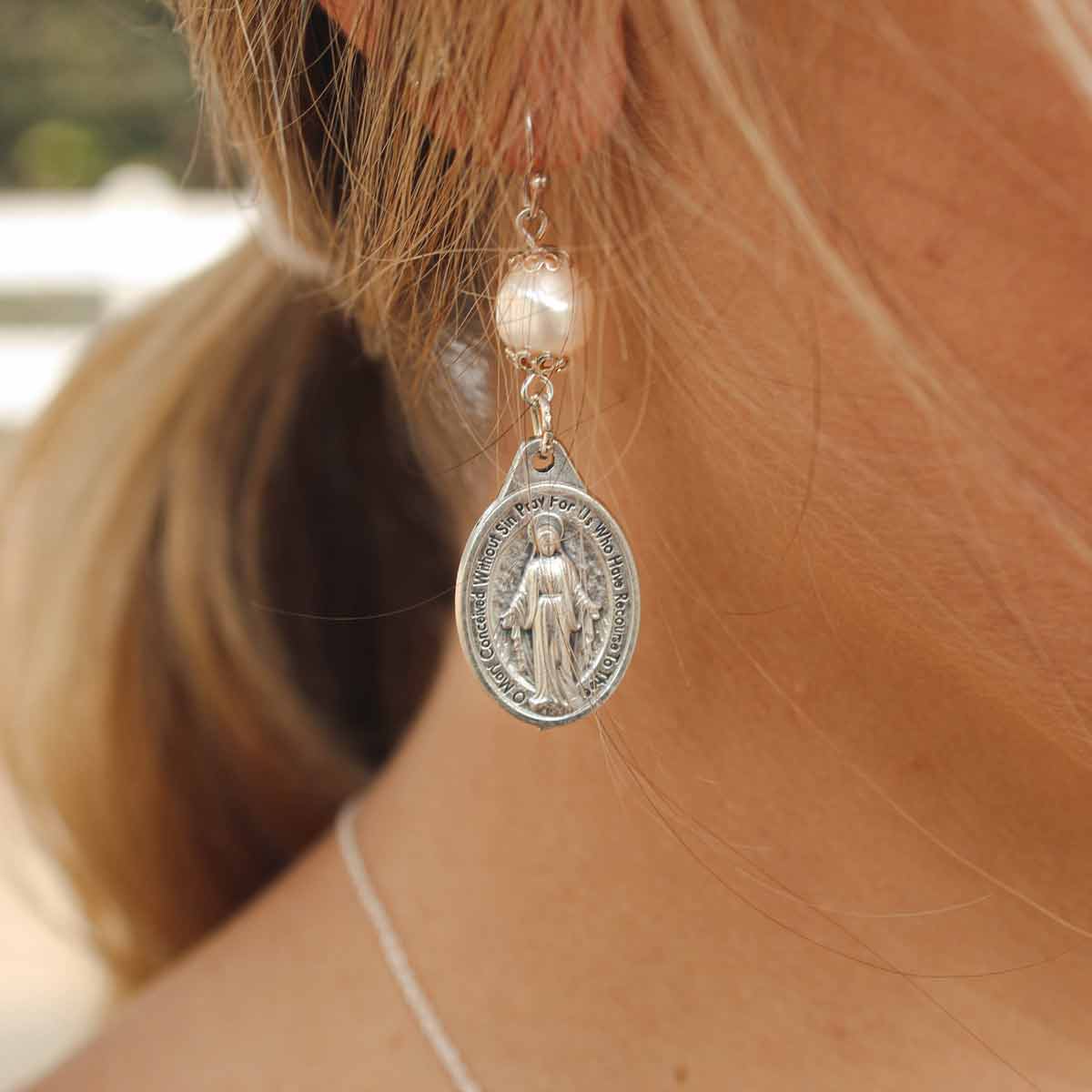 Miraculous Mary Pearl Earrings