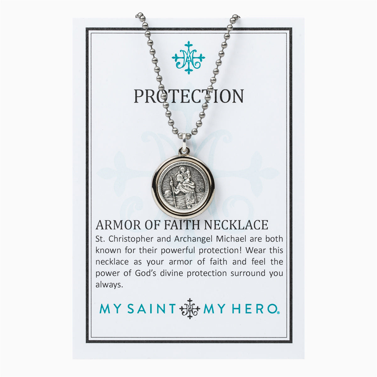 Archangel Michael & Saint Christopher Protection Armor of Faith Necklace - Bead Ball Chain