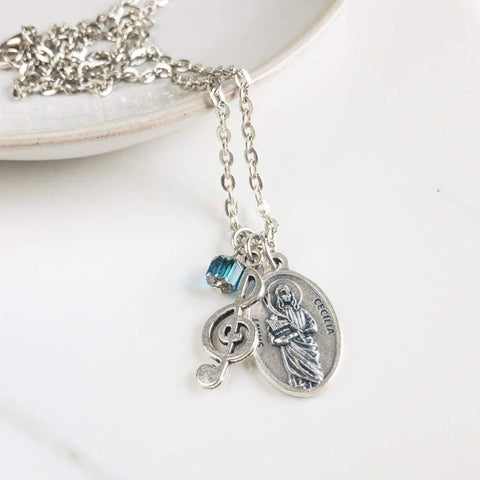 St Cecilia and Music Note Necklace