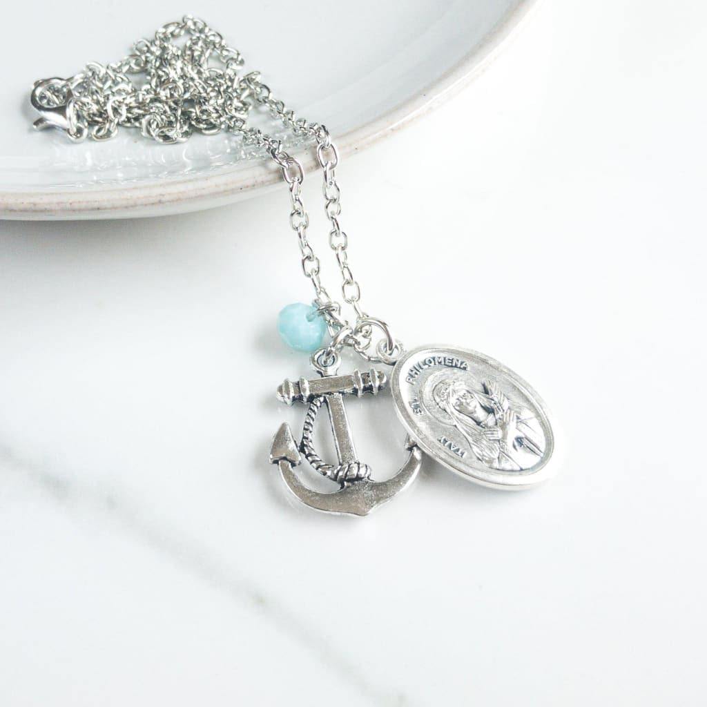 St Philomena and Anchor Necklace