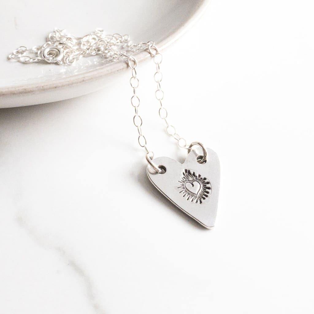 Sterling Silver Sacred Heart of Jesus Necklace