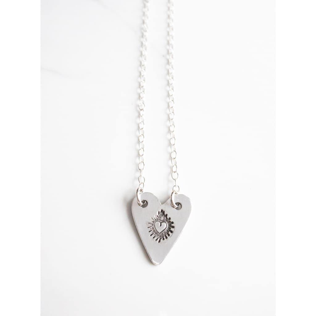 Sterling Silver Sacred Heart of Jesus Necklace