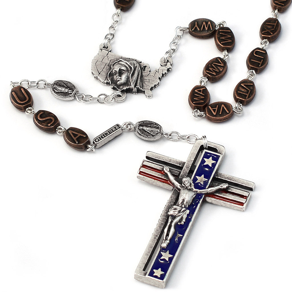 The USA Rosary in Antique Silver with 50 States Beads