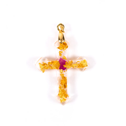 St. Thérèse Gold Cross & Heart of Rose Charm