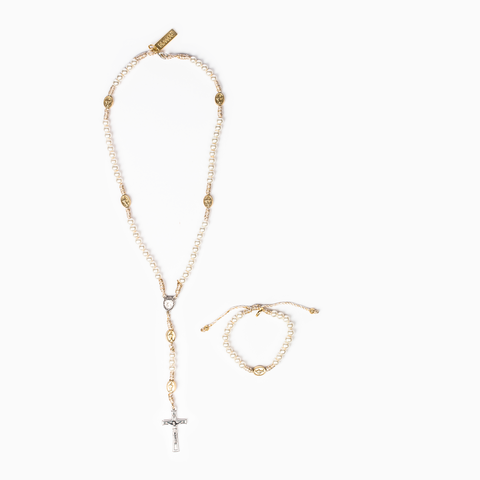 In Communion – Girl’s Rosary Necklace & Bracelet Set Gold