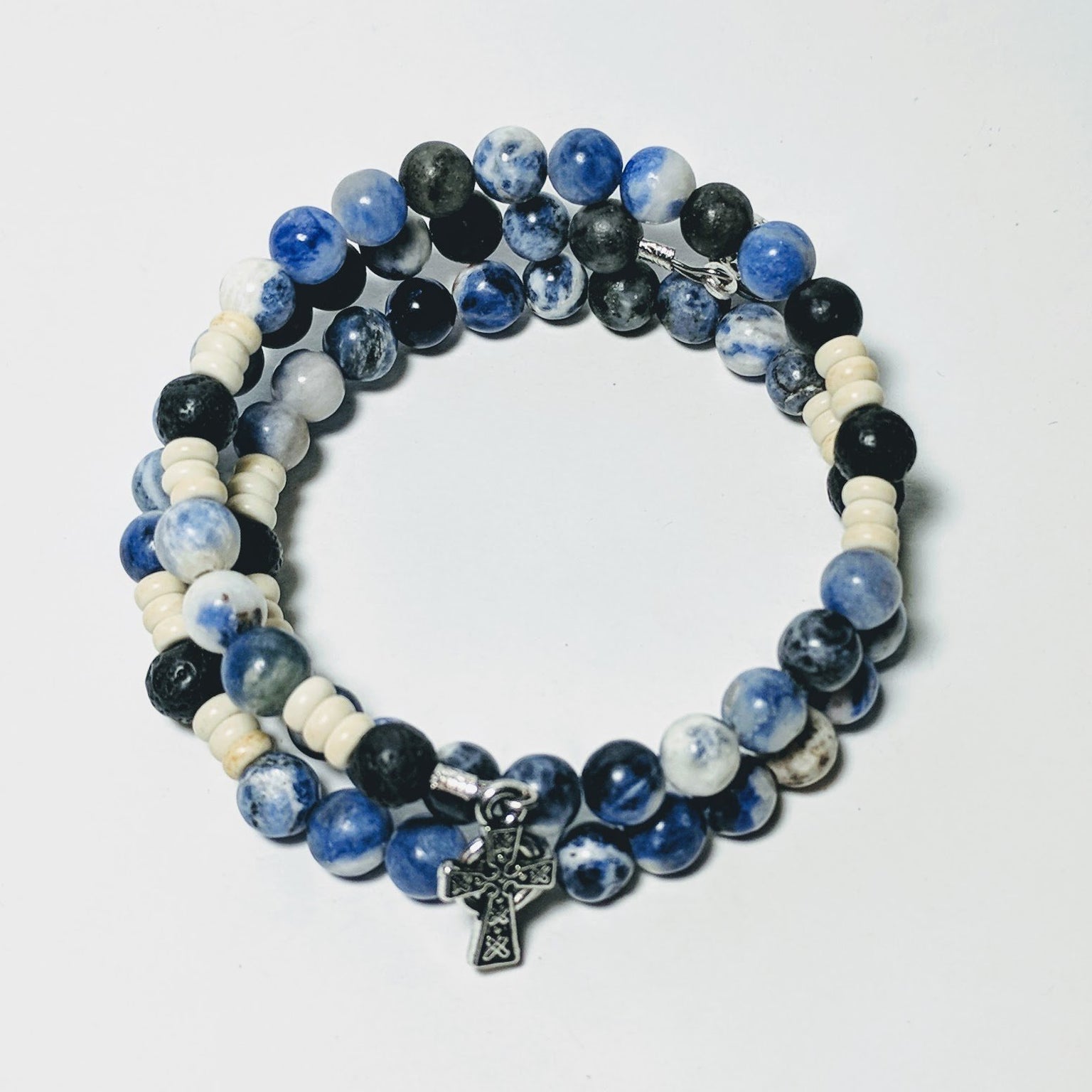 Celtic Ocean of Mercy Rosary Bracelet Wrap with Lava Beads