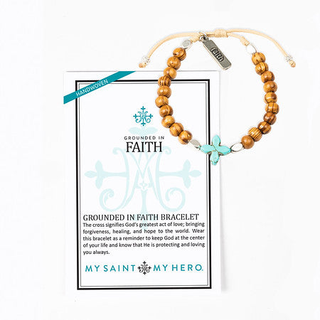 Grounded in Faith olive wood beaded bracelet with inspirational card