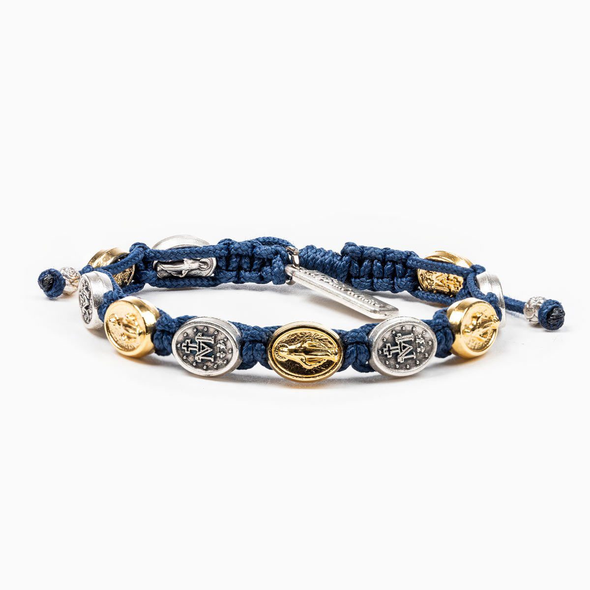 Navy Blue Miraculous Mary Bracelet with alternating gold and silver Miraculous Medals