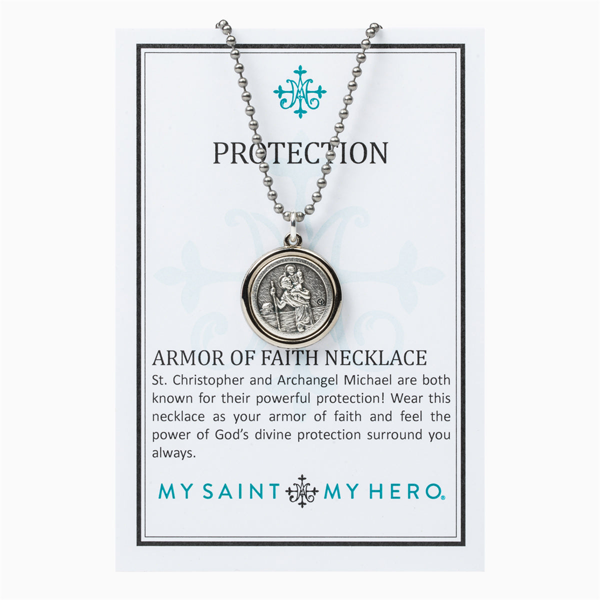 Protection Armor of Faith Necklace  Bead Ball Necklace on an Inspirational Card