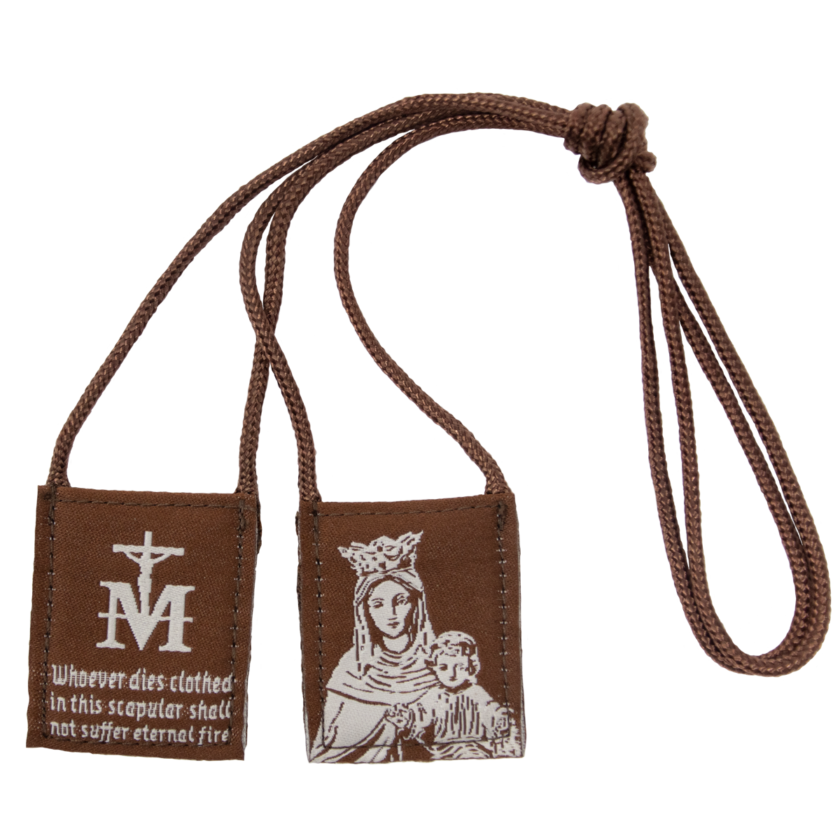 Premium Brown Scapular, Brown & Cream, Our Lady of Mt. Carmel with Promise - scapulars.com®