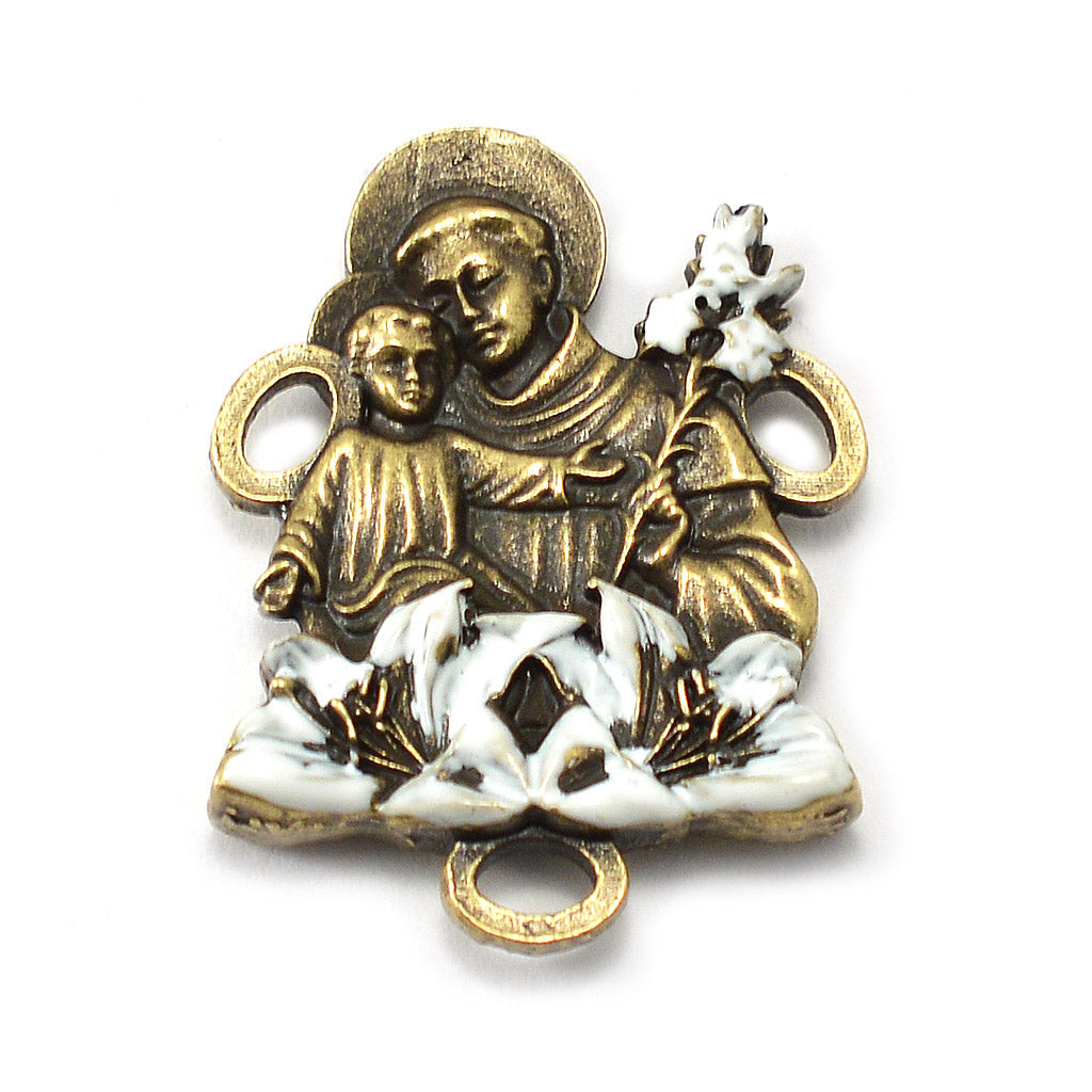 Saint Anthony Rosary in Antique Bronze and Pink Bohemian Glass Beads by Ghirelli