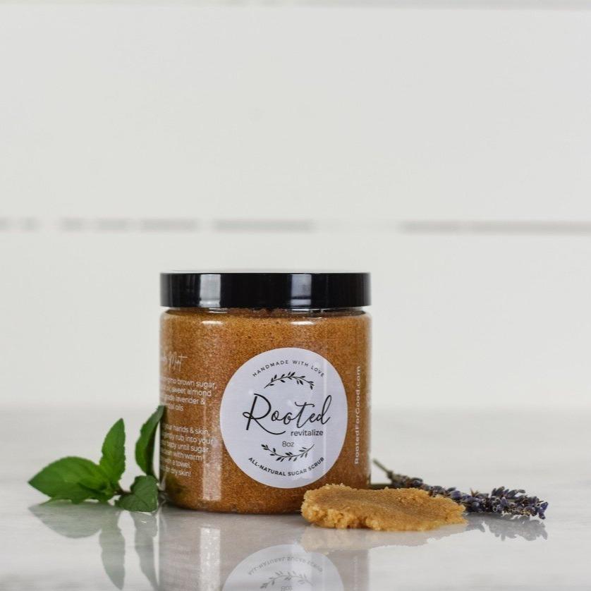 Revitalize Exfoliating Sugar Scrub Face Rooted For Good Skincare 8oz Lavender Mint 