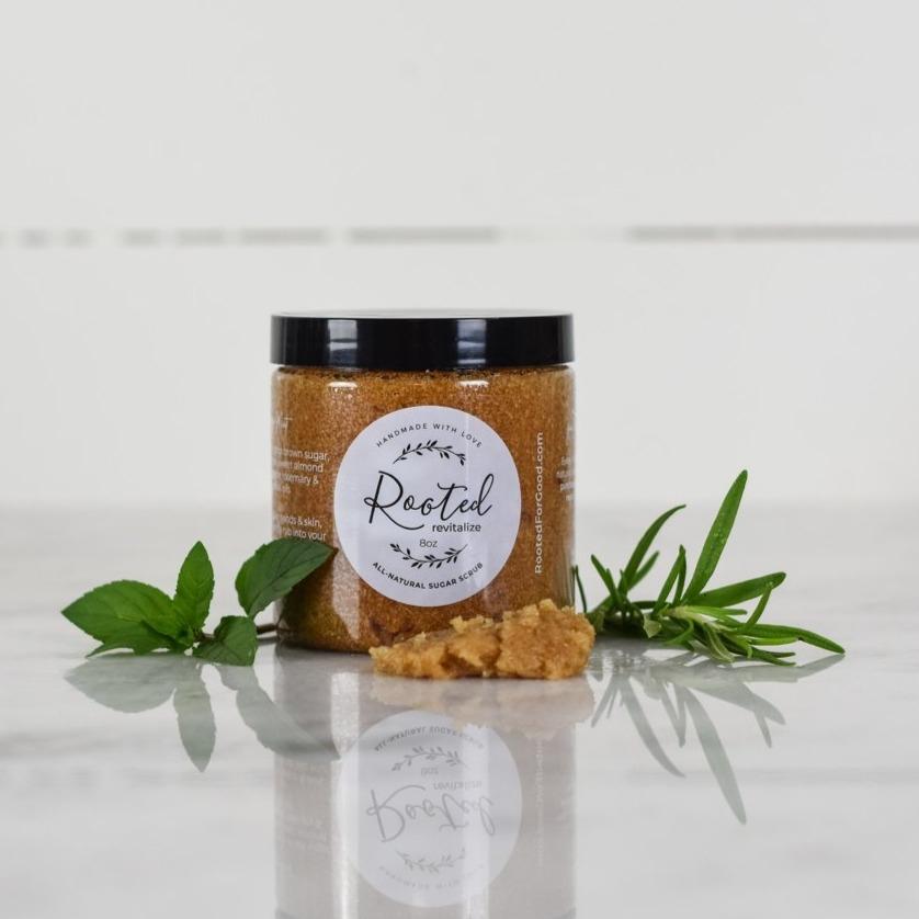 Revitalize Exfoliating Sugar Scrub Face Rooted For Good Skincare 8oz Rosemary Mint 